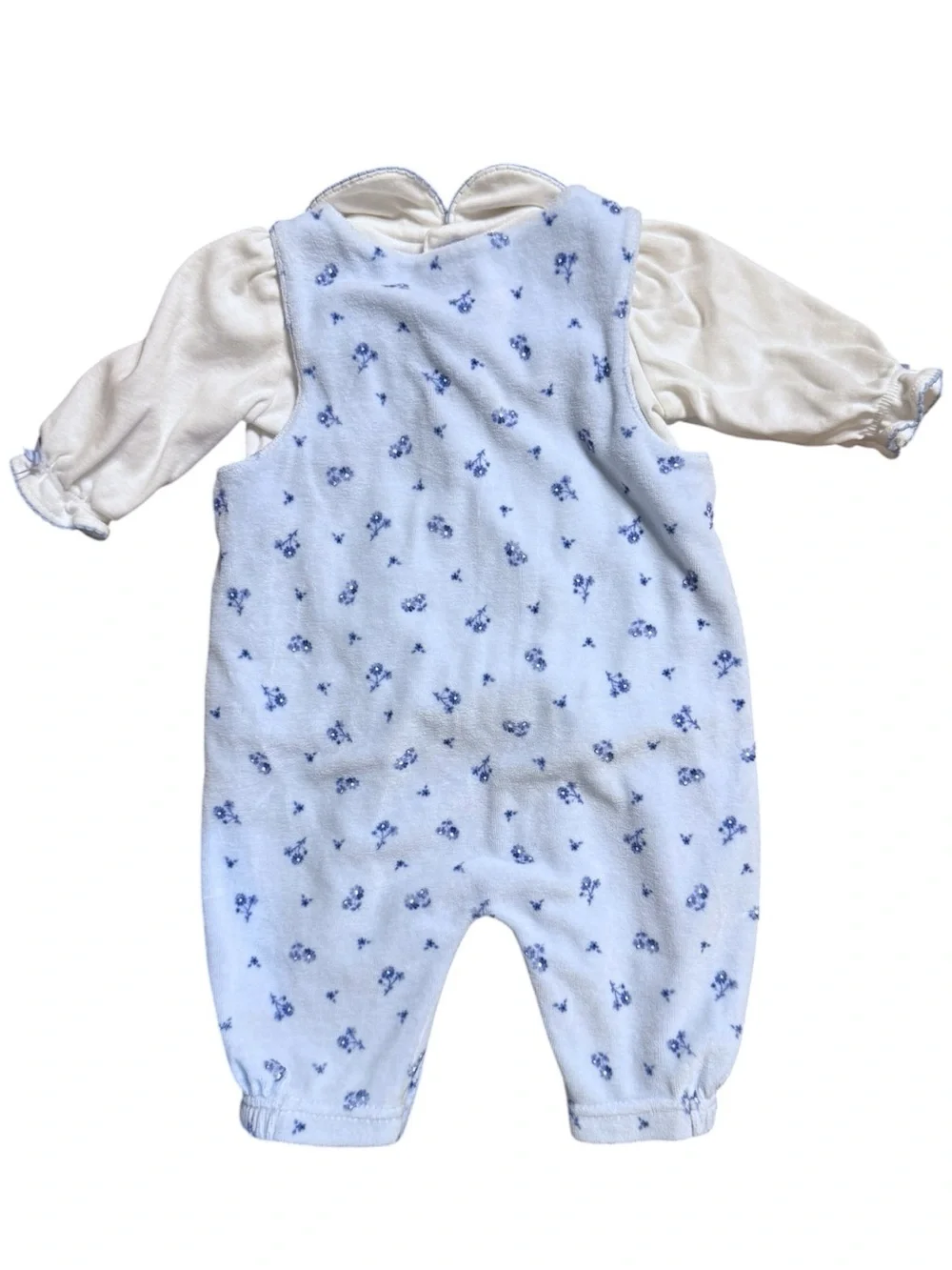 Carter’s Baby Girl 2-Piece Outfit Set Blue Floral Velour Romper & White Top 3M